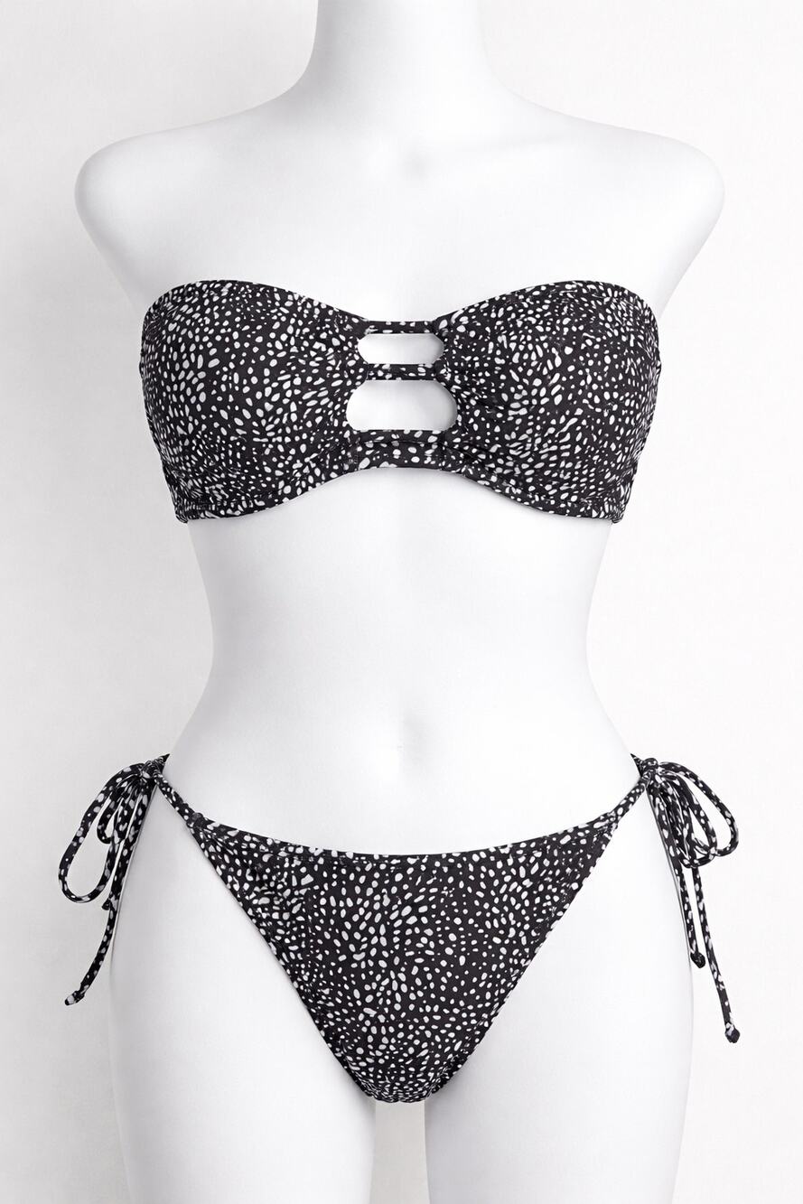 JMP The Label Bandeau Cutout Bikini Black White Speckled Set XXL